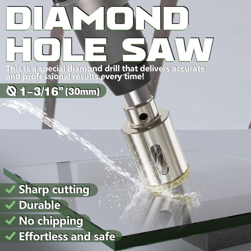 CSOOM 1-3/16"（30mm） Diamond Hole Saw with Center Drill Bit, One-Touch Positioning, Easy to Penetrate Hard Materials Such as Ceramic, Tile, Glass, Granite, Marble, etc. - Image 3
